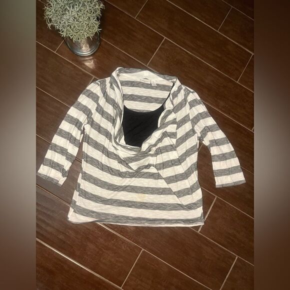Chico’s black/white striped blouse sz 2 (large) - Picture 1 of 9